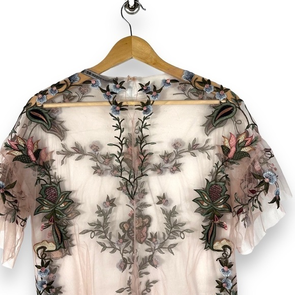 Zara Woman Embroidered Tulle Sheer Top Blouse, Blush Pink, Size XS - Picture 10 of 12
